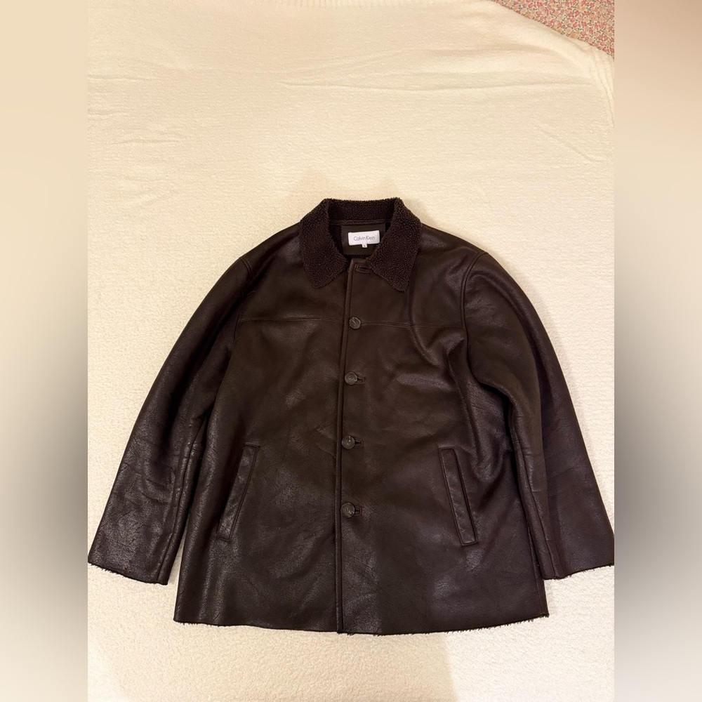 Calvin Klein Faux Leather Sherpa Lined Coat Men’s Large